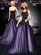 Top Selling Strapless Sleeveless Prom Evening Gown With Brush Train Ruching Black and Purple Tulle