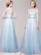 New Arrival Light Blue Scoop Lace Up Appliques and Bowknot Dress for Prom Sleeveless