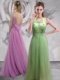 Dynamic Beading Prom Dresses Lilac Backless Sleeveless With Brush Train