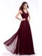Burgundy Empire Straps Sleeveless Chiffon Floor Length Zipper Hand Made Flower Prom Gown