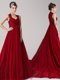 Admirable Straps Wine Red Tulle Side Zipper Prom Evening Gown Sleeveless Court Train Appliques