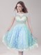 Scoop Backless Knee Length Light Blue Prom Gown Lace Sleeveless Beading