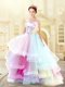 Multi-color Zipper Sweetheart Ruffled Layers and Hand Made Flower Prom Evening Gown Organza Sleeveless