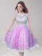 Beauteous Scoop Lace Beading Prom Evening Gown Lilac Backless Sleeveless Knee Length