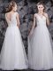 Low Price White V-neck Zipper Beading and Appliques Prom Party Dress Sleeveless