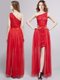 One Shoulder Red Tulle and Lace Zipper Prom Dress Sleeveless Floor Length Lace and Bowknot