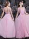 Sweet Sleeveless Chiffon Floor Length Side Zipper Homecoming Dress in Baby Pink with Appliques and Bowknot Sweet Sleeveless Chiffon Floor Length Side Zipper Homecoming Dress in Baby Pink with Appliques and Bowknot