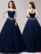 Navy Blue Lace Up Sweetheart Beading Prom Evening Gown Tulle Sleeveless