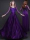 Inexpensive Purple Empire Long Sleeves Elastic Woven Satin Floor Length Lace Up Appliques and Belt Prom Evening Gown