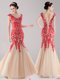 Colorful Mermaid Scoop Tulle Cap Sleeves Floor Length Evening Dress and Lace