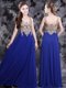 Romantic Royal Blue Scoop Neckline Appliques Prom Party Dress Sleeveless Side Zipper