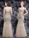 Mermaid Champagne Sweetheart Neckline Appliques Prom Gown Sleeveless Zipper