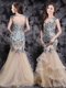 Mermaid Champagne Tulle Zipper Sleeveless With Brush Train Appliques and Ruffles