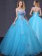 Exceptional Baby Blue Sleeveless Appliques Floor Length Quinceanera Dresses