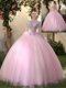 Adorable Scoop Floor Length Ball Gowns Long Sleeves Baby Pink Sweet 16 Quinceanera Dress Lace Up