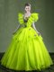 Organza Sweetheart Sleeveless Lace Up Appliques and Ruffles Sweet 16 Dress in Yellow Green