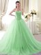 Apple Green Ball Gowns Sweetheart Sleeveless Tulle With Brush Train Lace Up Beading Quinceanera Dress