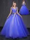 Floor Length Ball Gowns Sleeveless Royal Blue Quinceanera Gown Lace Up
