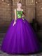One Shoulder Sleeveless Floor Length Pattern Lace Up Ball Gown Prom Dress with Eggplant Purple