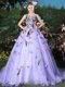 High Class Lavender Quinceanera Dress Scoop Sleeveless Brush Train Lace Up