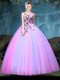 Dramatic Tulle Sleeveless Floor Length Quinceanera Gowns and Appliques