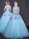 High Class Light Blue Sleeveless Floor Length Appliques Lace Up Sweet 16 Dress