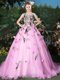 Delicate Scoop Sleeveless Organza Brush Train Lace Up Quinceanera Dresses in Lilac with Appliques