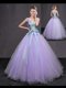 Great Lavender Tulle Lace Up Quinceanera Gown Sleeveless Floor Length Beading and Belt