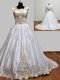 Taffeta Square Sleeveless Brush Train Zipper Embroidery Sweet 16 Dresses in White