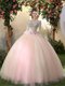 Popular Scoop Peach Lace Up Vestidos de Quinceanera Appliques Long Sleeves Floor Length