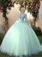 Inexpensive Apple Green Scoop Neckline Appliques Quinceanera Dresses Long Sleeves Lace Up