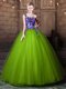 Ball Gowns Vestidos de Quinceanera Olive Green One Shoulder Tulle Sleeveless Floor Length Lace Up