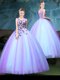 Simple Tulle Sleeveless Floor Length Quince Ball Gowns and Appliques