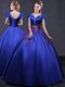 Stunning Cap Sleeves Floor Length Lace Up 15 Quinceanera Dress Royal Blue for Military Ball and Sweet 16 and Quinceanera with Appliques