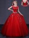 Smart Red Vestidos de Quinceanera Military Ball and Sweet 16 and Quinceanera and For with Beading and Belt Scoop Cap Sleeves Lace Up