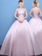 Scoop Pink Cap Sleeves Appliques Floor Length 15th Birthday Dress