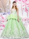 Glamorous Yellow Green Ball Gowns Scoop Sleeveless Organza and Tulle Floor Length Lace Up Lace and Appliques Quinceanera Dresses
