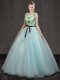 Apple Green Organza Lace Up Scoop Sleeveless Floor Length Sweet 16 Quinceanera Dress Appliques