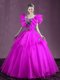 Luxurious Fuchsia Lace Up Sweetheart Appliques and Ruffles Quinceanera Dresses Organza Sleeveless