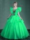 Square Turquoise and Apple Green Organza Lace Up Vestidos de Quinceanera Sleeveless Floor Length Embroidery