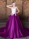Hot Selling Scoop Elastic Woven Satin Sleeveless With Train Quinceanera Gowns Court Train and Lace and Appliques