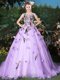 Scoop Sleeveless Organza Quinceanera Gown Appliques Brush Train Lace Up