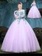 High Quality Scoop Long Sleeves Appliques Lace Up Ball Gown Prom Dress