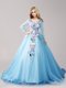 Long Sleeves Brush Train Lace Up Hand Made Flower Quinceanera Dress