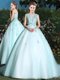 Brush Train Ball Gowns Quinceanera Dress Light Blue Scoop Tulle Sleeveless Lace Up