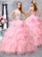 Rose Pink Sleeveless Floor Length Beading and Ruffles Lace Up Sweet 16 Dress
