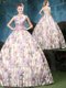 Colorful Straps Appliques and Pattern 15 Quinceanera Dress Multi-color Lace Up Sleeveless Floor Length