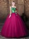 Customized Fuchsia One Shoulder Neckline Pattern Ball Gown Prom Dress Sleeveless Lace Up