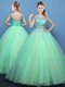 Scoop Cap Sleeves Lace Up Ball Gown Prom Dress Apple Green Tulle