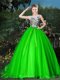 Shining Scoop Sleeveless Quince Ball Gowns Brush Train Appliques and Belt Organza Shining Scoop Sleeveless Quince Ball Gowns Brush Train Appliques and Belt Organza